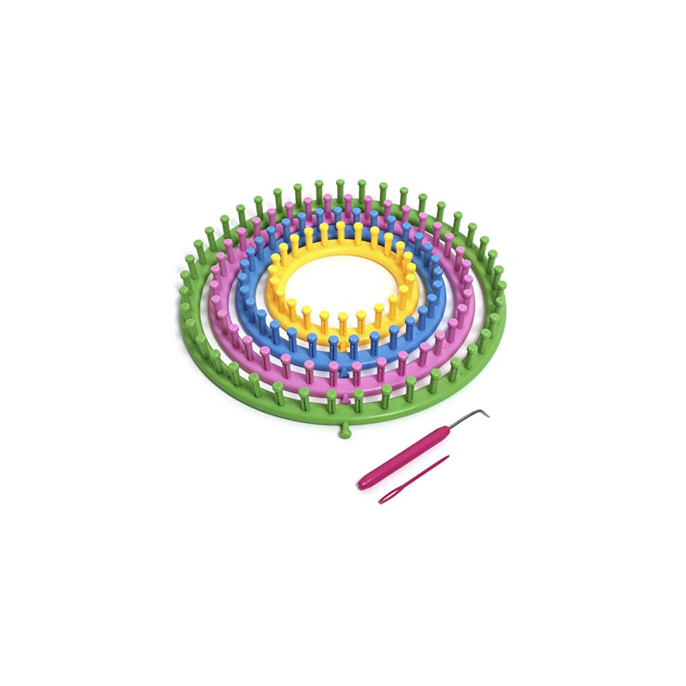 U6988 - Circular Knitting Loom, Knitting Circle, Round Loom Set (4 Sizes - 14cm|19cm|24cm|29cm) with Knitting Yarn Needle and Crochet Hook -