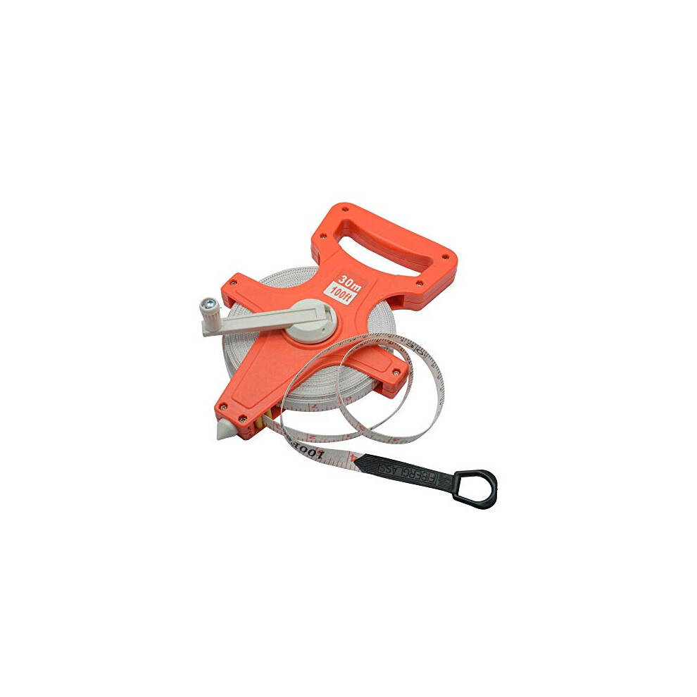 Powertool Fiberglass Tape Measure, 30M 100Ft Open Reel Surveyors Tape Measure Ruler Tape With Double-Sided Scales Plastic Frame Measure Tape 8414806225376