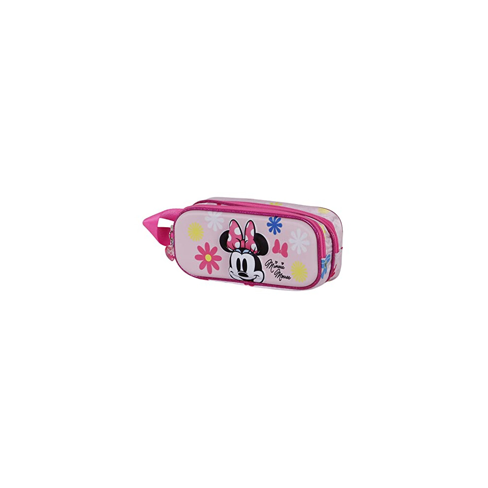 Minnie Mouse Floral-3D Double Pencil Case, Pink, 22 x 9.5 cm