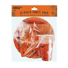 Eurpwrap 25 Piece Happy Halloween 12 Napkins/6 Cups/1 Table Cover/6 Plates Tableware Paper Partyware Set