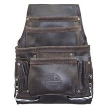 PS1234 10 Pocket Tool Pouch Oil Tanned Leather for Constructors, Electricians, Plumbers, Framers, Brown