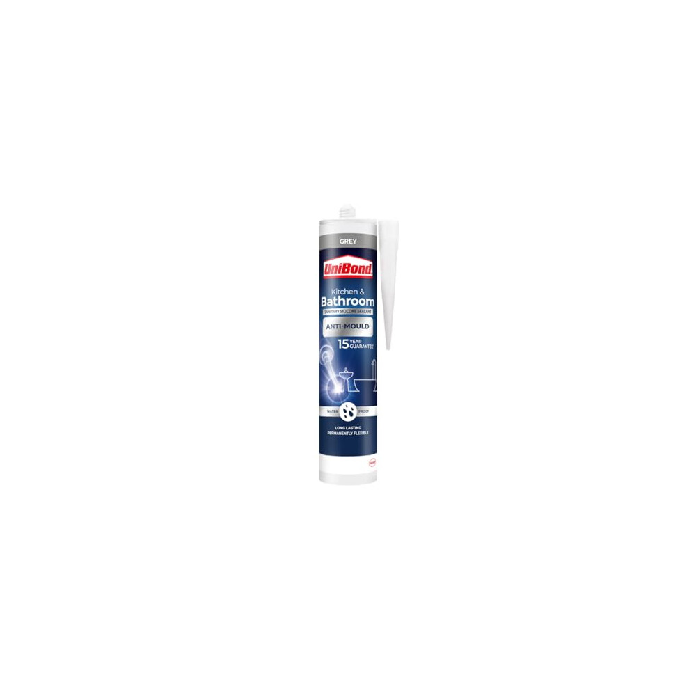 Anti Mould Silicone Sealant For Kitchen & Bathrooms, Grey Silicone Sealant Waterproof, Repels, Kills and Prevents Mould Growth, Long-Lasting Shower