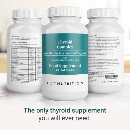 Thyroid Complex Supplement - Copper, Iron, Zinc, Selenium, Vitamin B Blend - Advanced Thyroid Function - 60 Capsules/30 Servings - Non-GMO, Vegan 2