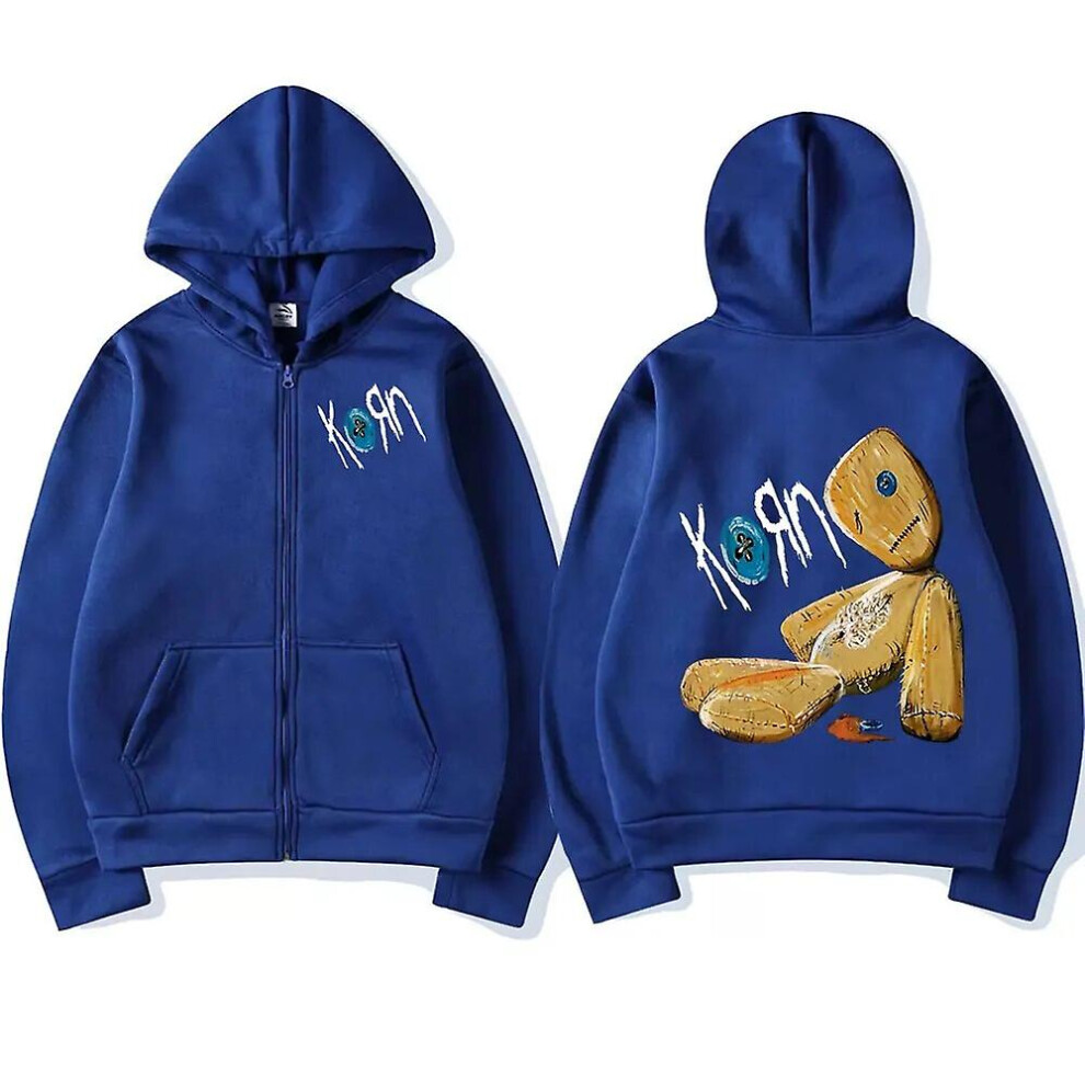 (Blue, XXXL) Korn Issues Rock Band New Black Zipper Hoodie Metal Gothic Harajuku Oversized Zip Up Hoodies Streetwear Men Women's Jacket Coats