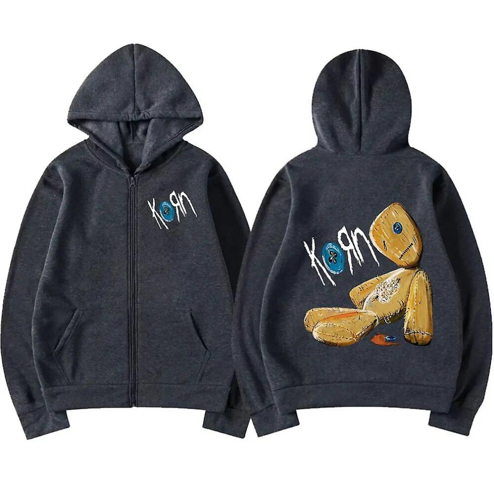 (Dark gray, M) Korn Issues Rock Band New Black Zipper Hoodie Metal Gothic Harajuku Oversized Zip Up Hoodies Streetwear Men Women's Jacket Coats