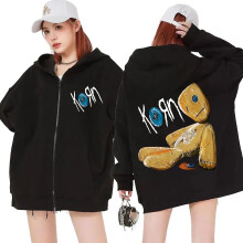 (Black, L) Korn Issues Rock Band New Black Zipper Hoodie Metal Gothic Harajuku Oversized Zip Up Hoodies Streetwear Men Women's Jacket Coats