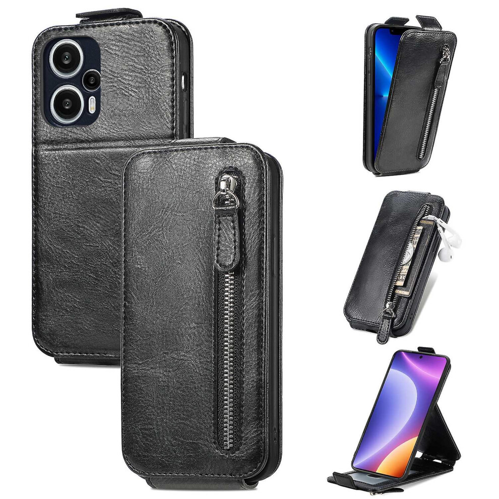 (Black) Wallet Vertical Flip Case For Xiaomi Redmi Note 12 Turbo/Poco F5 5G,Stand Zipper Phone Cover Black 5413367931521
