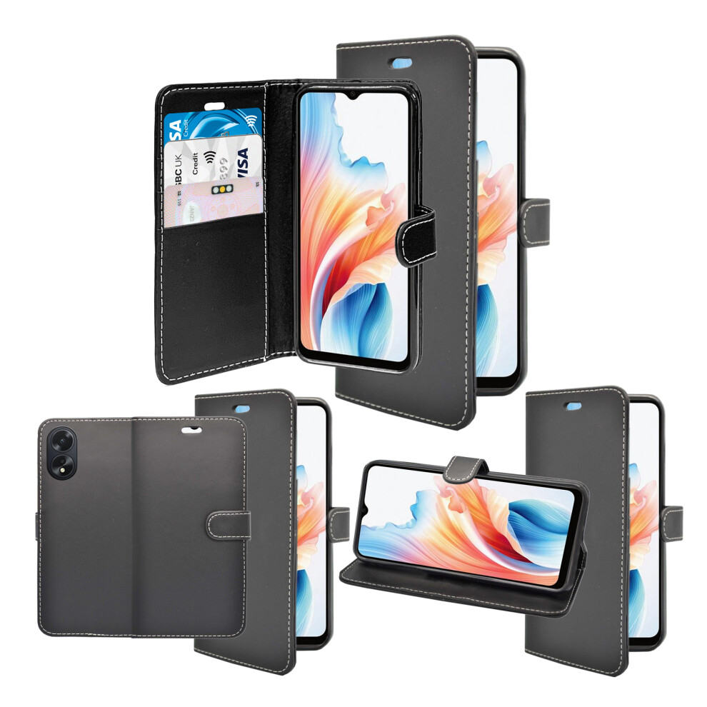 (Black) For Oppo A38 Wallet Flip Pu Leather Case Black 5060972628645