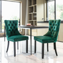 (Green) Lux Velvet Upholstered Dining Chairs Set of 2
