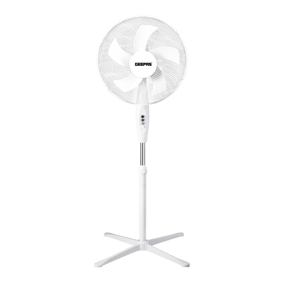 (White) GEEPAS 16-Inch Pedestal Free Standing Cooling Fan 3 Speeds 5 Blades 45W
