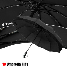 (Black) 10 Ribs Windproof Automatic Folding Umbrella