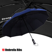 (Blue) 10 Ribs Windproof Automatic Folding Umbrella