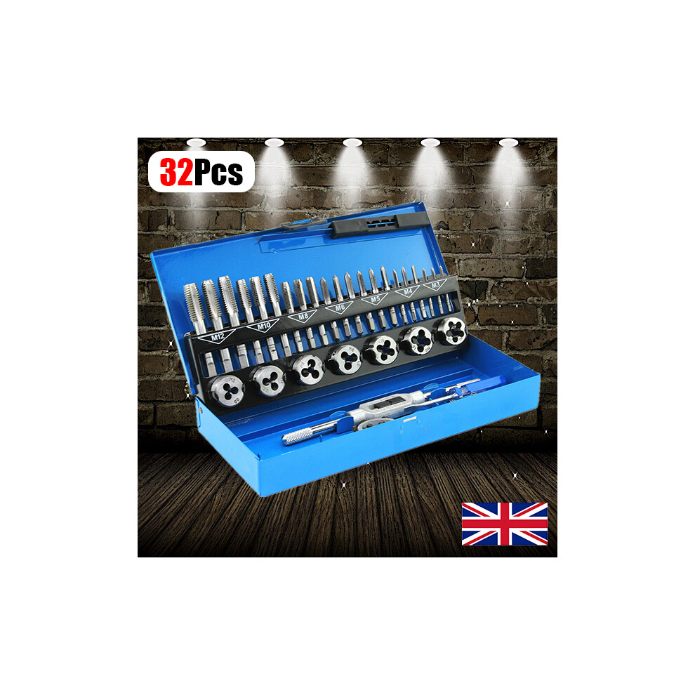 32Pc Metric Tap & Die Set M3-M12 1St 2Nd & Plug Finishing Blue 649864536296