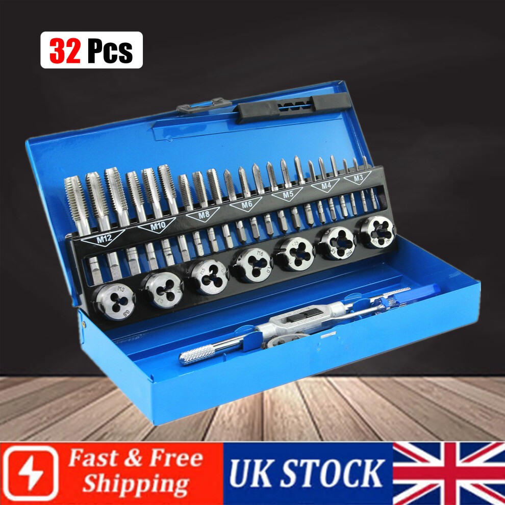 Metric Tap Die Set Hand Tapping Tools Screw M3-M12 32Pcs
