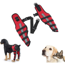 (Blue, L) Dog Knee Brace, Dog Double Rear Leg Brace With Reflective Seat Belts, Adjustable Dog Back Leg Brace For Acl Wounds
