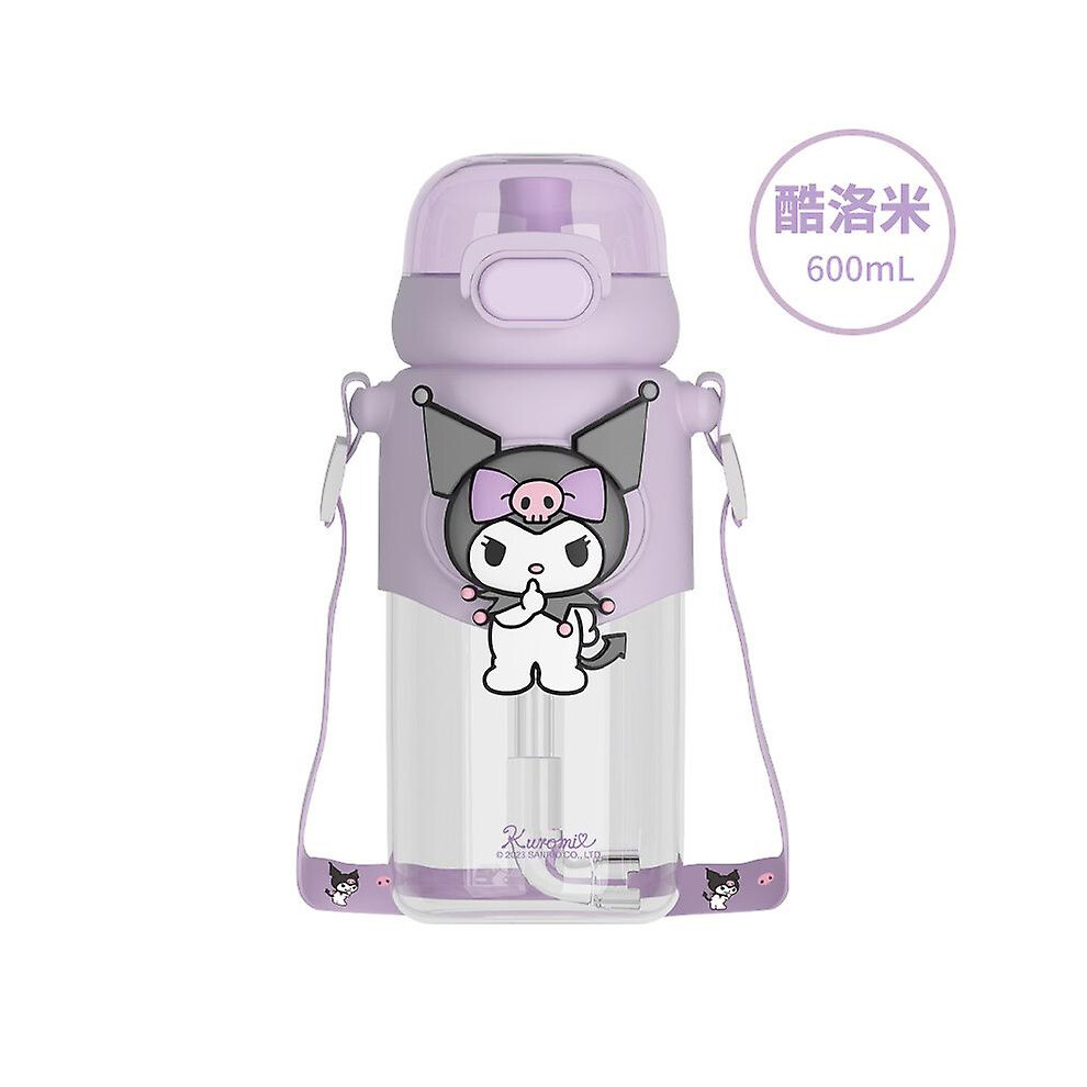 (Kuromi) Kawaii Sanrioed Cups Cute Cinnamoroll Kuromi Melody Cartoon Water Bottle With Lid And Straw For Girls Kids Gift Students Bottles-image-OPC-PDVP6HS-NEW