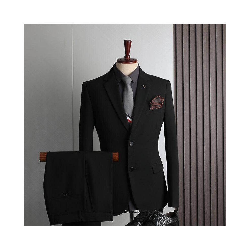 (XXL) Black Double Buckle (suit trousers) Pants Large Suit Suit Men's Four Seasons Casual Business Dress Fashion Slim Wedding Groomsman Dress Suit Men-image-OPC-PDVP8W8-NEW