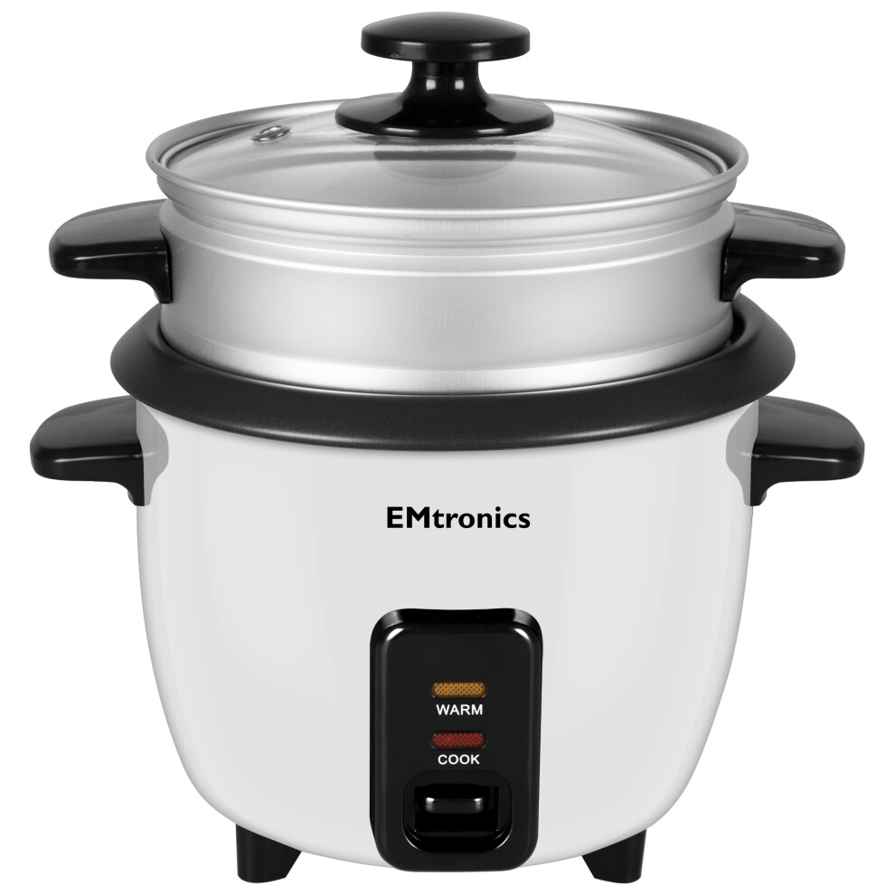 (White, 1 Litre) EMtronics Rice Cooker / Veg Steamer 0.6 to 1.8 Litre - White