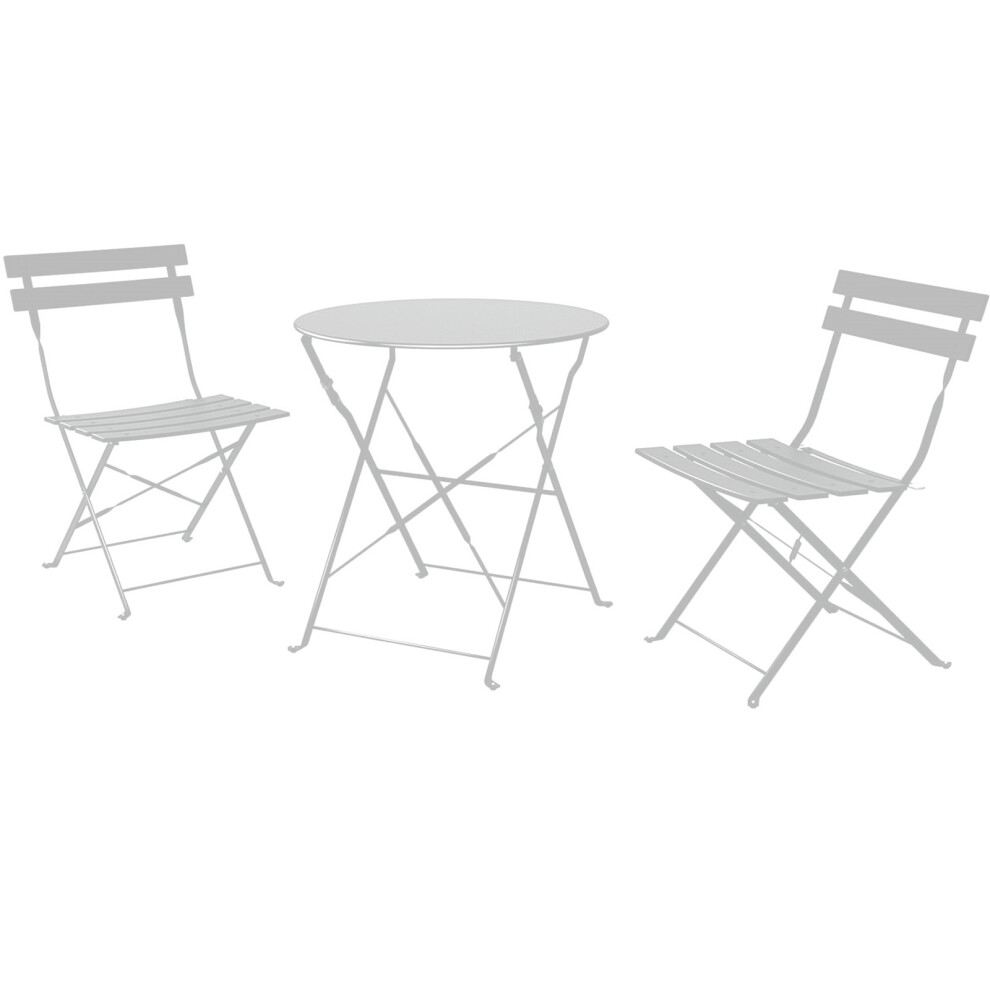 Grey Plain 3 Piece Garden Folding Chairs Table Bistro Furniture Set