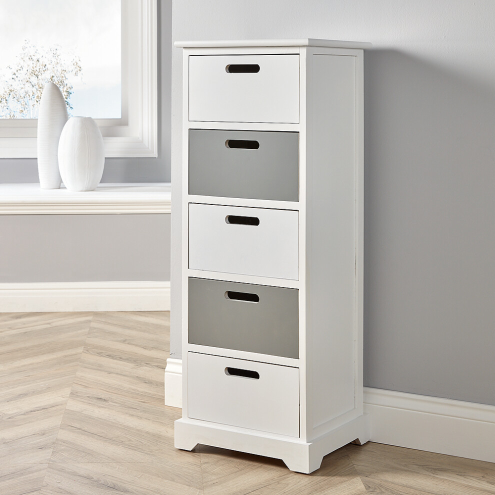 Home Source Ullswater 5 Drawer Storage Chest White And Grey Fully Assembled White,Grey