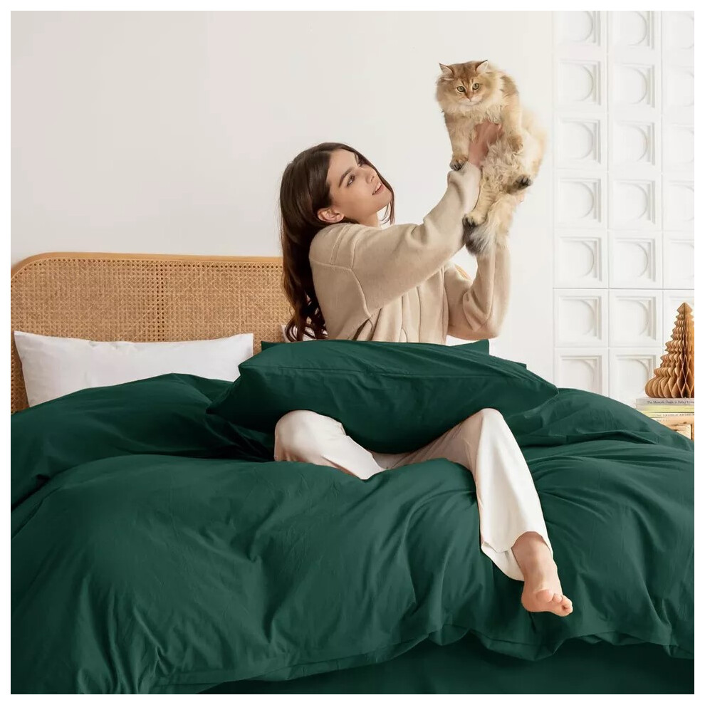 Oxford Homeware (Green Emerald, Super King: 260 X 220 Cm) Plain Duvet Quilt Cover Bedding Set & Pillowcases