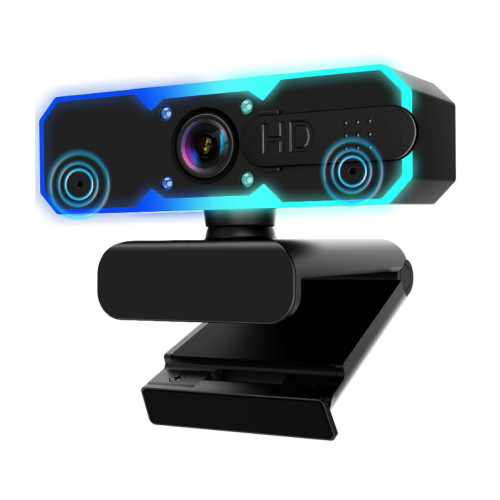 Câmera de streaming 1080P 60FPS, webcam USB com microfone e luz de preenchimento, foco automático (preta)