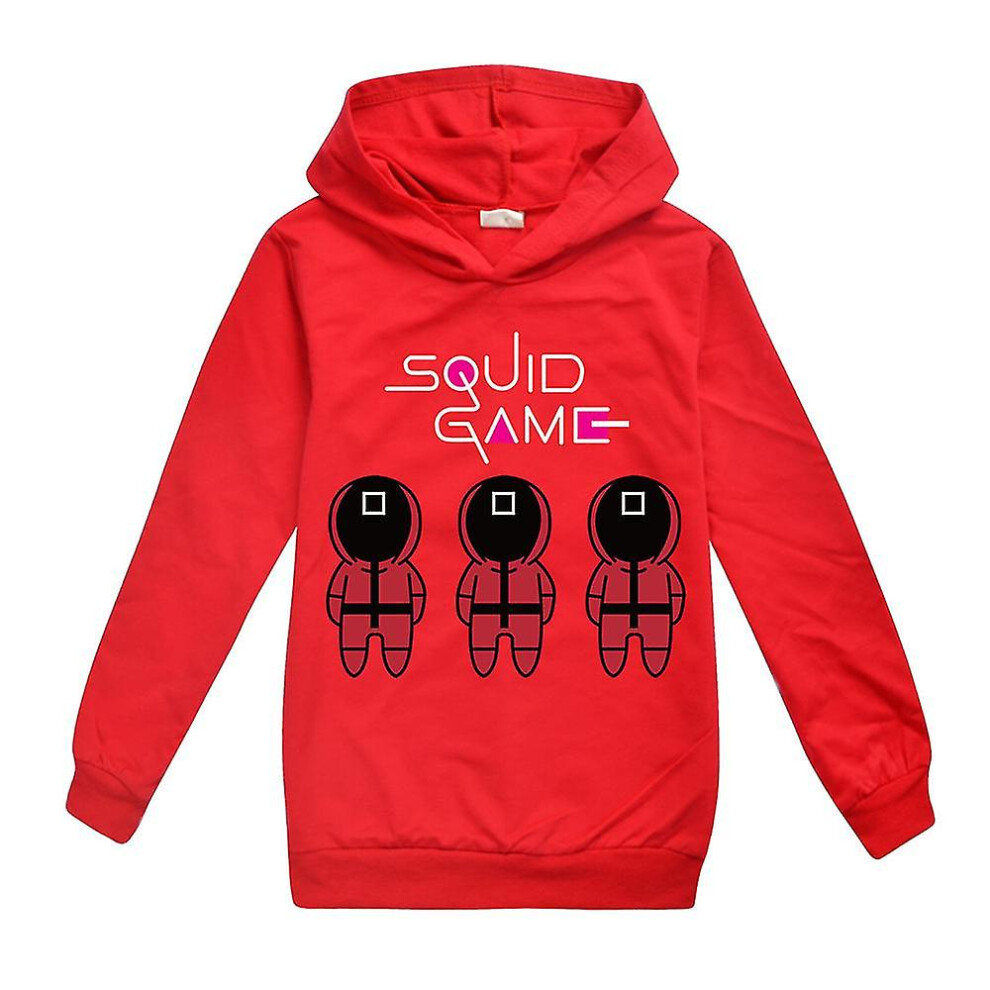(Red, 9-10 Years) Squid Game Kids Boys Hooded Hoodie Pullover Sweatshirt Hoody Jumper Tops123
