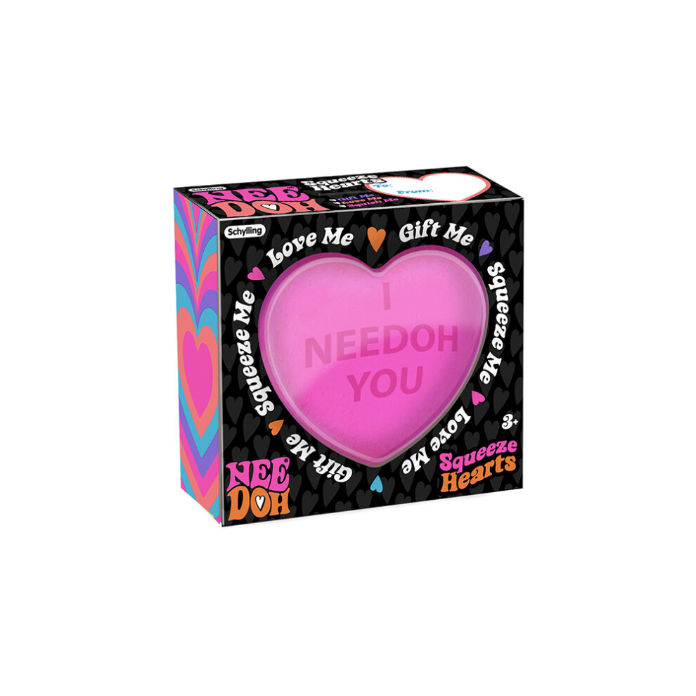 Schylling, NeeDoh Squeeze Hearts Fidget Toy - Valentine's Day NeeDoh Stress Balls, Sold Individually, Safe Non-Toxic Dough Material, Age 3+ Years