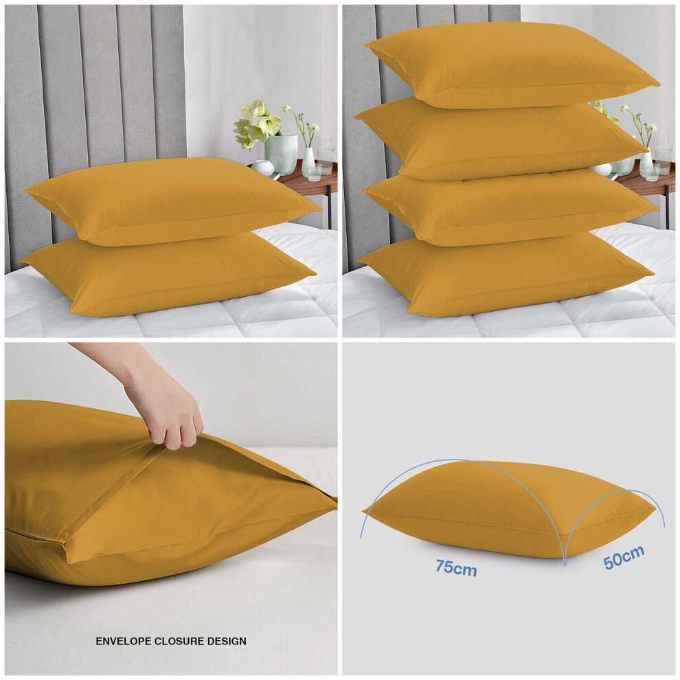 (Yellow) Hotel Quality Pillowcases Pair Plain Dyed Microfiber Multi Colour Pillowcases