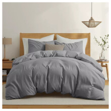 (Grey, Double (200 x 200 cm)) Plain Duvet Quilt Cover 3PC Reversible Bedding Set