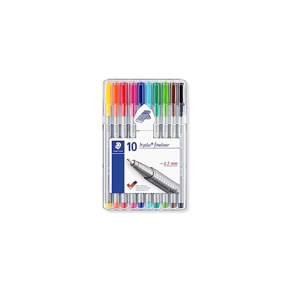 STAEDTLER 334 SB10 Triplus Fineliner Superfine Pen, 0.3mm Line Width - Assorted Colours (Desktop Box of 10)