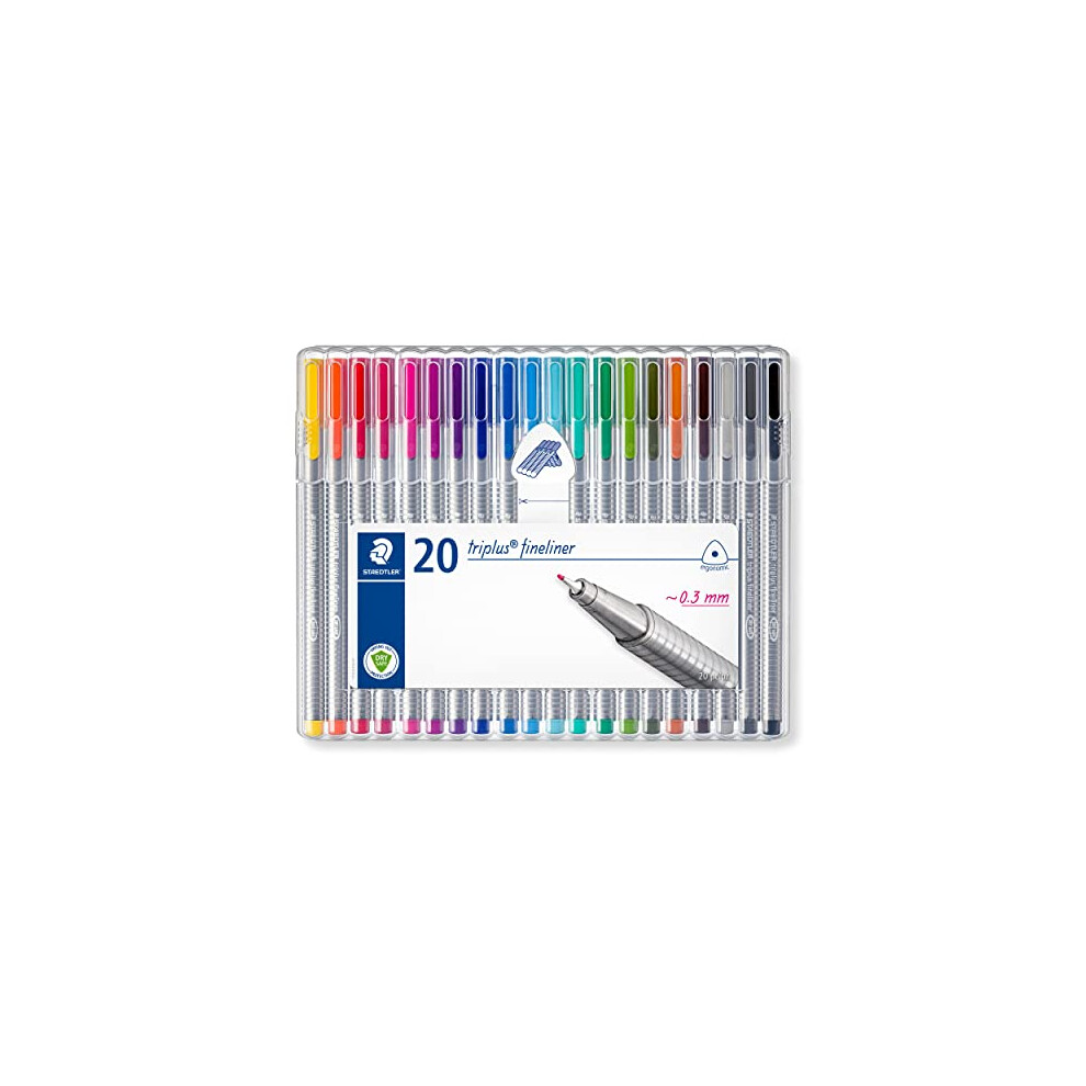 STAEDTLER 334 SB20 Triplus Fineliner Superfine Pen, 0.3mm Line Width - Assorted Colours (Desktop Box of 20)