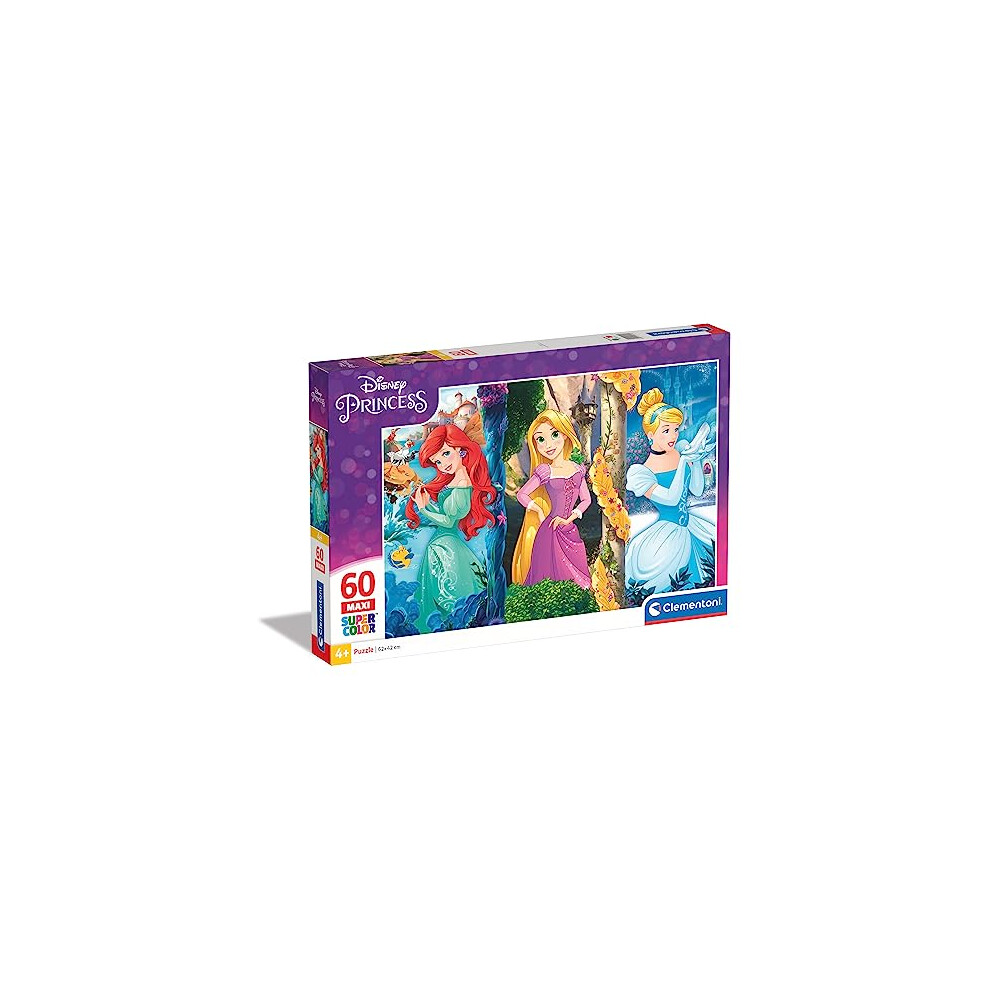 Clementoni-26416-Supercolor Puzzle for children-Princess-60 Maxi Pieces-Disney, ages 4 years plus