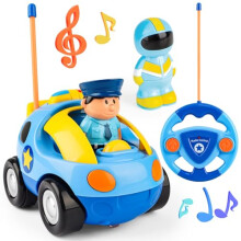 deAO 2 Dolls Remote Control Cartoon Car for Toddlers with Light & Music, RC Police Car Toys, Birthday Xmas Gift Present for Boys & Girls Aged 18