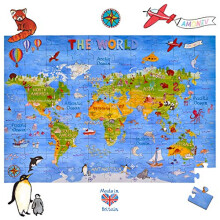 Amonev floor puzzles 100 pieces puzzles for both table and floor with easy to handle thick pieces making it a great gift for any occasion (World Map)