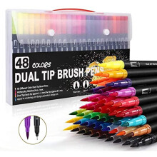 ARTOYS Colouring pens set,48 Colors Brush/Fine Dual Felt Tip Pens,Washable Colouring pens for Kids,Children,Adult,School Art Supplies Perfect for
