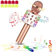 laqula Wireless Bluetooth Karaoke Microphone with Led Lights Portable Handheld Singing Karaoke Speaker Machine Toys Gifts for Kids Adults (Champagne,