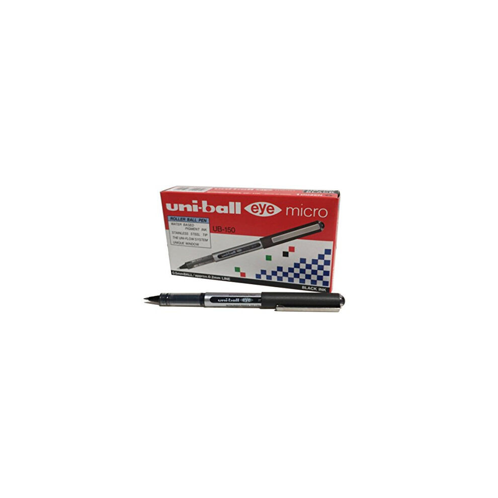 uni-ball UB-150 Eye Micro Rollerball Pens, Black Uni Super Ink, .5mm Nib, Box of 12