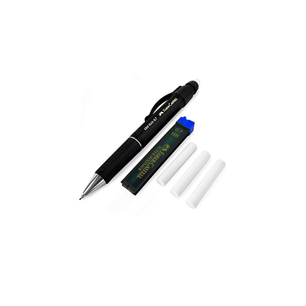 Faber-Castell Grip Plus Mechanical Pencil - 0.7Mm - Barrel + Super-Polymer 0.7Mm Hb Leads + Eraser Refills Black
