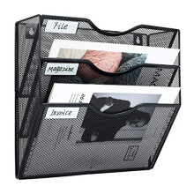 EasyPAG 3 Tier A4 Mesh in Tray Wall Pocket File Holder Mail Organiser Magazine Storage Rack,Black