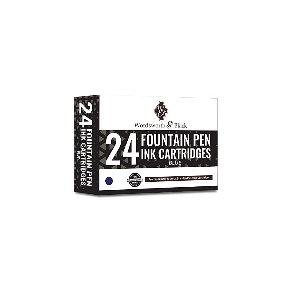 Wordsworth & Black 24 Pack Fountain Pen Ink Refills - Set of 24 Black Ink Cartridges - International Standard Size - Length APPR 3.75 CM - Base