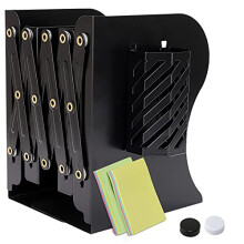 DARUITE Book Ends for Shelves, Metal Bookends Adjustable Book End, Book Holder with Detachable Pen Container, Heavy Duty Bookend, Book Organiser for