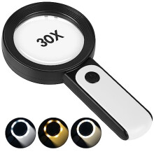 JMH Magnifying Glass with Light, 30X Handheld Large 18LED Cold and Warm Light with 3 Modes, Illuminated Magnifier for Seniors Reading, Inspection,