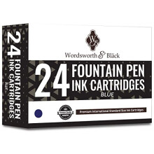 Wordsworth & Black 24 Pack Fountain Pen Ink Refills - Set of 24 Blue Ink Cartridges - International Standard Size - Length APPR 3.75 CM - Base