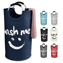 IHOMAGIC 91L Collapsible Laundry Bin Independent Fabric Laundry Hamper with Comfortable Handle Laundry Washing Bin with Smiley Pattern Clothes