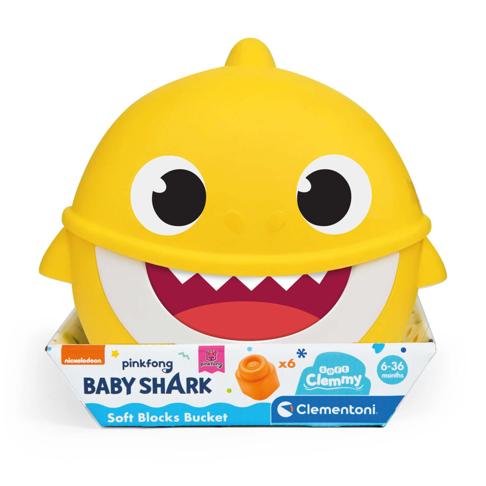 Clementoni 17427, Soft Clemmy Baby Shark Clemmy Soft Blocks Bucket For Babies And Toddlers, Ages 6 Months Plus