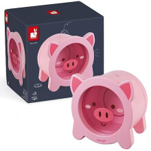 Janod - Wooden Children?s Piggy Bank 5.9 inch - See-Through Side and Magnetic Opening - Children's Room Decoration - Suitable for Ages 3 and Up,