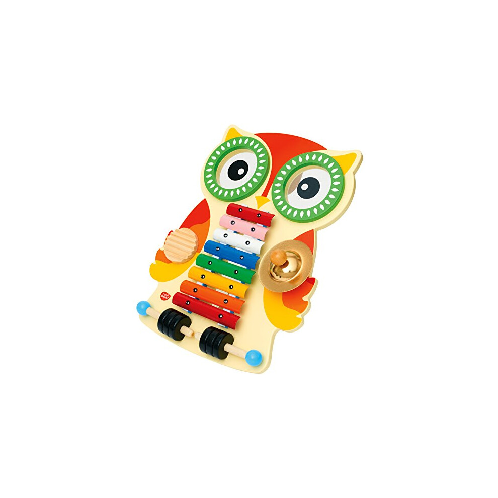 Photos - Other Toys Wooden Musical Table | Xylophone, Guiro, Drums, Cymbal & Beaters | Toddler Owl Design Music Set | Kids Activity Montessori E