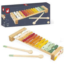 Janod - Sunshine Metal and Wood Xylophone - Children's Musical Instrument - Pretend Play and Musical Awakening Toy - Water-Based Paint - From 18