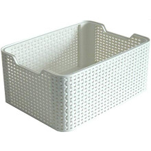 Curver Style Rattan Effect Kitchen, Living room, Bathroom, Bedroom, Utility Small Rectangular Storage Basket 6 Litres - White